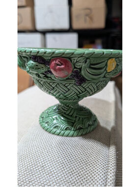 Inarco Ceramic Fruit Basket Bowl Green Red 4.25 H by 6 W inches